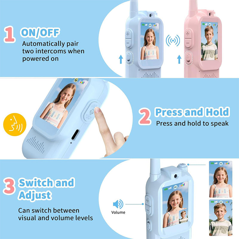 2 Pack Enhanced Kids’ Video Walkie Talkies – Ready to Use, No WiFi Needed